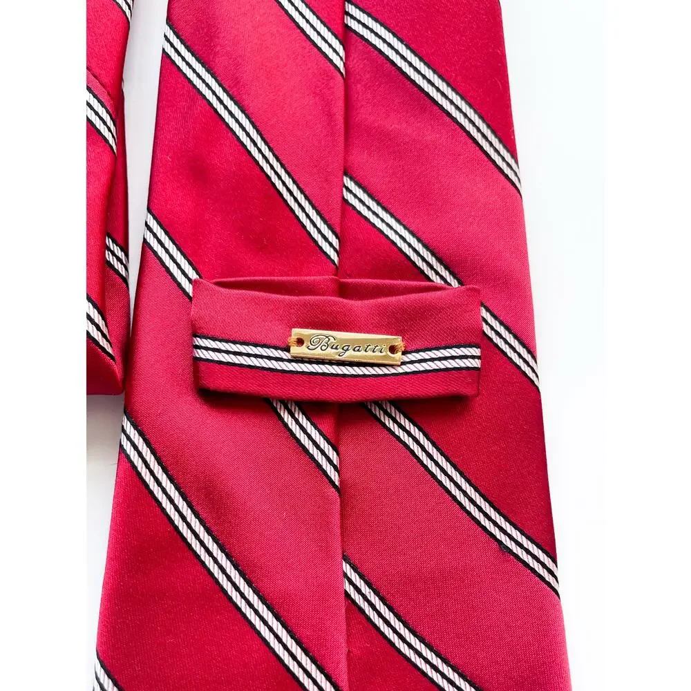 Bugatti Red Diagonal Stripe Silk Necktie